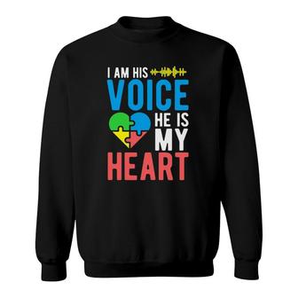 Womens Boy Mom Autism Awareness Mama I'm His Voice He Is My Heart Sweatshirt | Mazezy