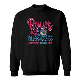 Womens Burnouts Or Bows Gender Reveal Baby Party Announce Grandma Sweatshirt | Mazezy