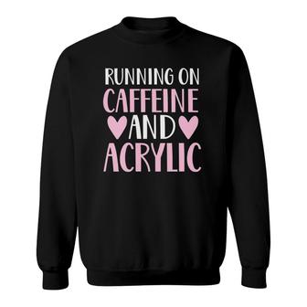Womens Caffeine And Acrylic Funny Nail Technician Tech Gift Apparel V-Neck Sweatshirt | Mazezy