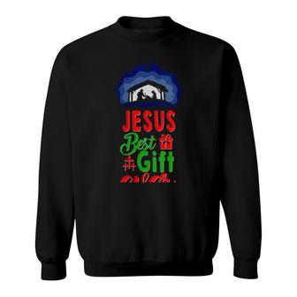 Womens Christmas Nativity Birth Of Jesus Christ Christian Peace Joy Sweatshirt | Mazezy