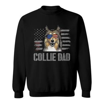 Womens Collie Best Dog Dad Ever Retro Usa American Flag Sweatshirt | Mazezy