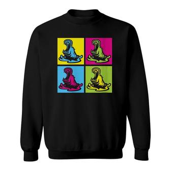 Womens Colorful Hippo Hippopotamus V Neck Sweatshirt | Mazezy