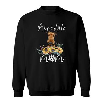 Womens Cute Airedale Mom Sunflower Dog Mom Mother's Day Sweatshirt | Mazezy