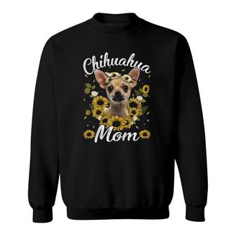 Womens Cute Chihuahua Mom Sunflower Dog Mom Mother's Day Sweatshirt | Mazezy