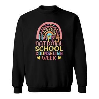 Womens Cute Rainbow Happy National School Counseling Week Counselor V Neck Sweatshirt | Mazezy