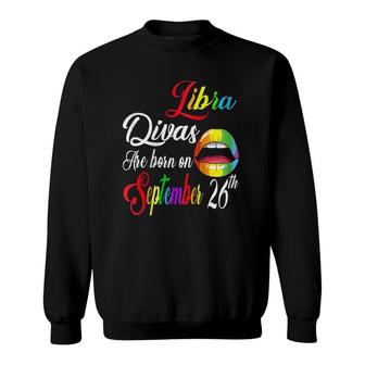 Womens Divas Are Born On September 26Th Libra Birthday Girl Rainbow Raglan Baseball Tee Sweatshirt | Mazezy