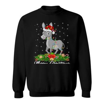 Womens Donkey Animal Matching Santa Hat Donkey Christmas Sweatshirt | Mazezy