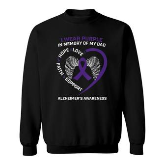 Womens Father Wear Purple In Memory Of My Dad Alzheimer's Awareness V-Neck Sweatshirt | Mazezy