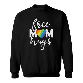 Womens Free Mom Hugs Rainbow Pride March Heart Family Mother V-Neck Sweatshirt | Mazezy
