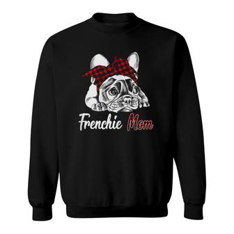 Womens Frenchie Mom French Bulldog With Red Plaid Headband Sweatshirt | Mazezy
