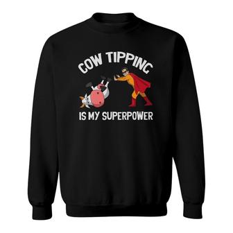 Womens Funny Cow Tipping Redneck Super Hero Humor Country Farm Boy Sweatshirt | Mazezy DE