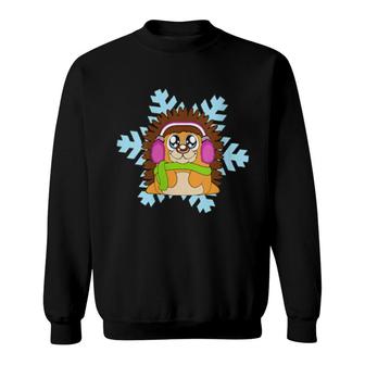 Womens Hedgehog Christmas Balls Winter Snowflake Snow Sweatshirt | Mazezy