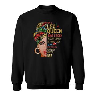 Womens I'm A Leo Queen Afro Melanin Woman Headwrap Black History V Neck Sweatshirt | Mazezy