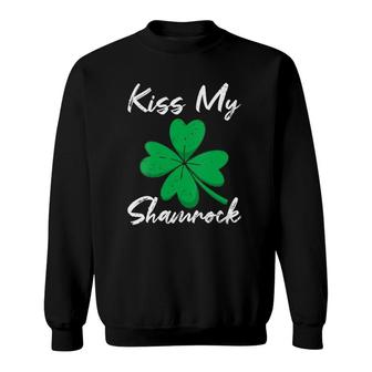 Womens Irish Lucky Leprechaun St Patrick's Day Kiss My Shamrock Sweatshirt | Mazezy
