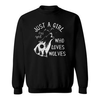 Womens Just A Girl Who Loves Wolves Gift Wolf Women Girls V-Neck Sweatshirt | Mazezy