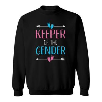 Womens Keeper Of The Gender Reveal Baby Announcement Party Supplies V-Neck Sweatshirt | Mazezy