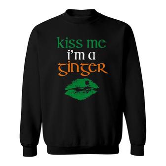 Womens Kiss Me I'm A Ginger Lover Redhead Green Lips Irish Pride Sweatshirt | Mazezy