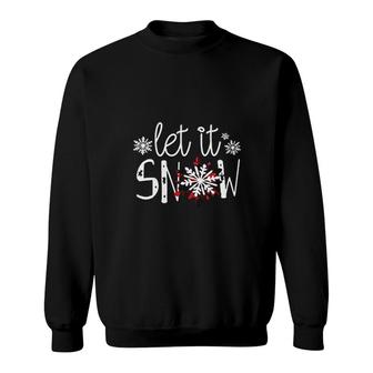 Womens Let It Snow Cute Christmas Winter Buffalo Plaid Snowflake Sweatshirt - Thegiftio