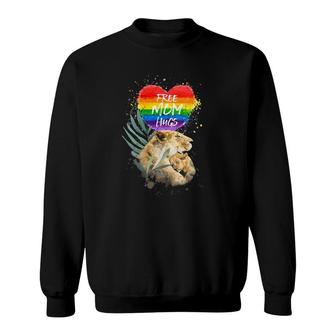 Womens Lgbt Pride Mama Lion Rainbow Free Mom Hugs Love Mothers Day V-Neck Sweatshirt | Mazezy