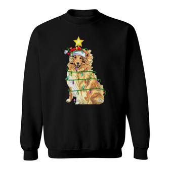 Womens Lighting Xmas Tree Matching Santa Rough Collie Christmas Sweatshirt | Mazezy