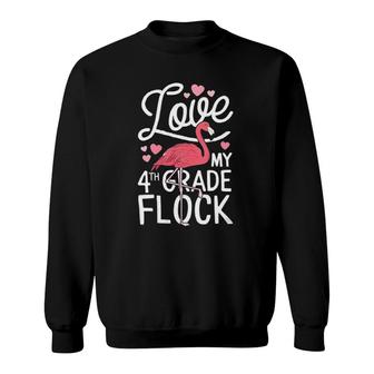 Womens Love My 4Th Grade Flock Flamingo Teacher Elementary Gift V-Neck Sweatshirt | Mazezy