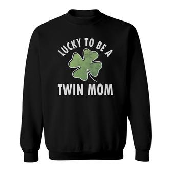 Womens Lucky To Be A Twin Mom Funny Saint Patrick's Day Gift V-Neck Sweatshirt | Mazezy