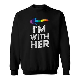 Womens Matching Lesbian Couple S I'm With Her Lesbian Sweatshirt | Mazezy