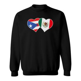 Womens Mexican Puerto Rican Flag Mexirican Mexico Puerto Rico Heart V-Neck Sweatshirt | Mazezy