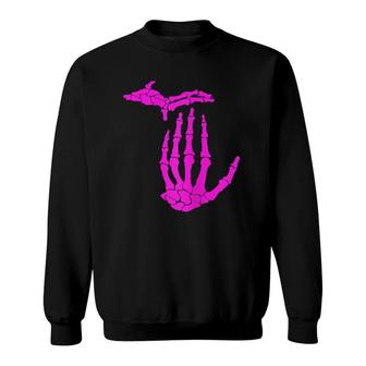 Womens Michigan Pink Skeleton Hand Sweatshirt | Mazezy