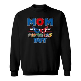 Womens Mom Of The Superhero Birthday Boy Super Hero Party Theme V-Neck Sweatshirt | Mazezy