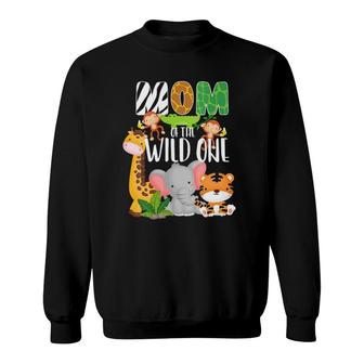 Womens Mom Of The Wild One Zoo Theme Birthday Safari Jungle Animals V-Neck Sweatshirt | Mazezy