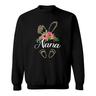 Womens Mother's Day Easter Gifts Flower Nana Leopard Bunny Sweatshirt | Mazezy