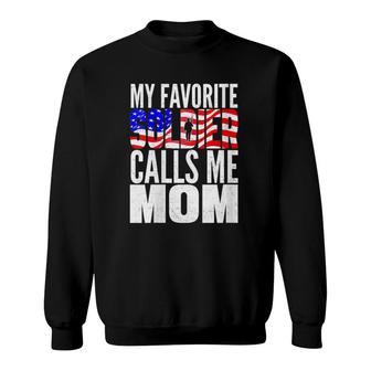 Womens My Favorite Soldier Calls Me Mom Proud Army Mom Mother Gifts V-Neck Sweatshirt | Mazezy