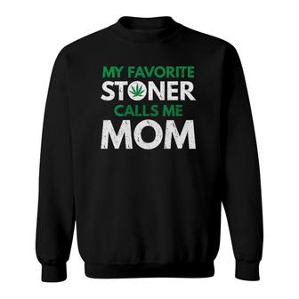 Womens My Favorite Stoner Calls Me Mom V-Neck Sweatshirt | Mazezy