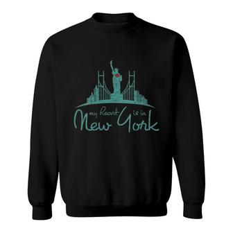Womens Nyc Heart Is In New York Great Ny For New Yorkers V-Neck Sweatshirt | Mazezy