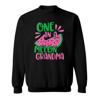 Womens One In A Melon Grandma Watermelon Pink Grandmother V-Neck Sweatshirt | Mazezy
