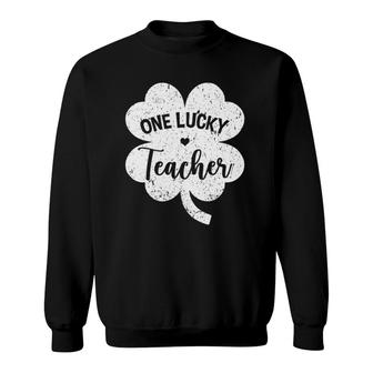 Womens One Lucky Teacher Shamrock Four Leaf Clover St Patrick's Day Sweatshirt | Mazezy