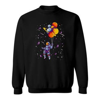 Womens Outer Space Lovers Gift Spaceman Flying Holding Planets Trip Sweatshirt | Mazezy CA
