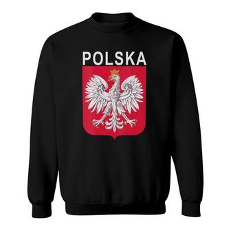 Womens Polska Eagle Emblem Polish Language V-Neck Sweatshirt | Mazezy