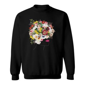 Womens Portrait With Floral Hair Botanical Inspired Flowers Graphic V Neck Sweatshirt | Mazezy