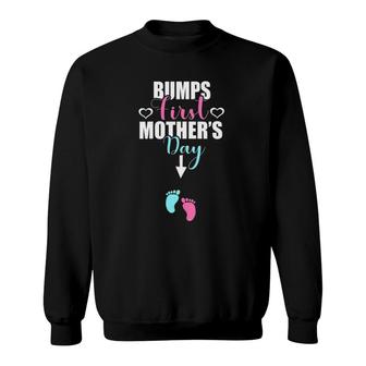Womens Pregnant Mom Bumps First Mother's Day Funny Gift For Women V-Neck Sweatshirt | Mazezy
