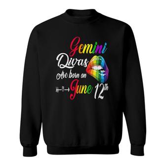Womens Rainbow Lip Divas Are Born On June 12Th Gemini Girl Birthday V-Neck Sweatshirt | Mazezy