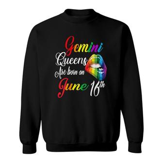Womens Rainbow Queens Are Born On June 16Th Gemini Girl Birthday V-Neck Sweatshirt | Mazezy