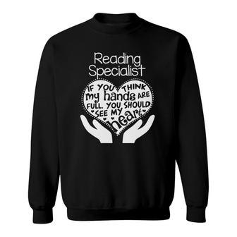 Womens Reading Specialist Teacher Heart Hands School Gift V-Neck Sweatshirt | Mazezy