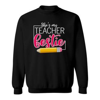 Womens She Is My Teacher Bestie Couple Matching Outfit Apparel V-Neck Sweatshirt | Mazezy