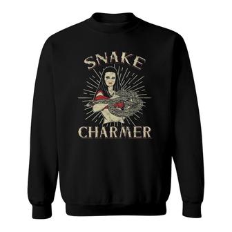Womens Snake Charmer Circus Party - Snake Lover Gift - Circus V-Neck Sweatshirt | Mazezy