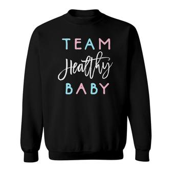 Womens Team Healthy Baby Gender Reveal Party Shower Matching Cute V-Neck Sweatshirt | Mazezy