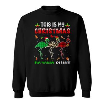 Womens This Is My Christmas Pajama Flamingo Xmas Tree Animals Sweatshirt | Mazezy