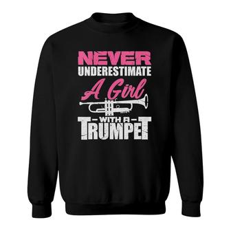 Womens Trumpet Girl Funny Trumpet Player Marching Band V-Neck Sweatshirt | Mazezy