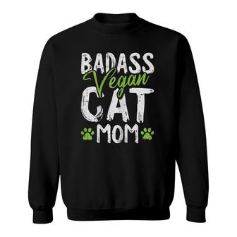 Womens Vegan Cat Mom Mother's-Day Badass Mama Paw Print Kitten Lover Sweatshirt | Mazezy